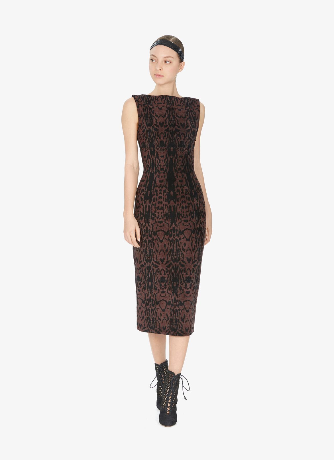 SLEEVELESS DRESS PANTERA BLACK/BRUN ALAÏA BLACK/BROWN  SLEEVELESS DRESS PANTERA BLACK/BRUN
